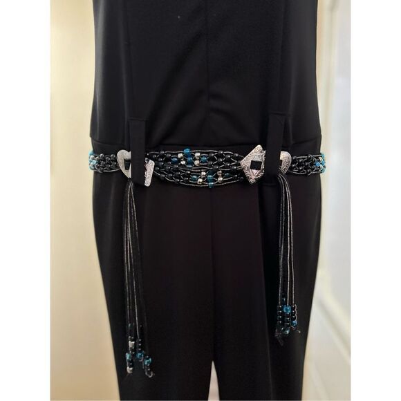 Vintage 70’s Black jumpsuit bell bottoms fitted sleeveless, collar belt loop wit - Picture 1 of 11